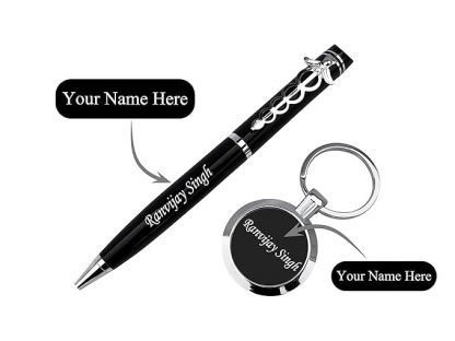 Name engraved Ball Pen with key chain, Name engraved pen with Caduceus symbol clip, Keychain with Custom Name Engraving - Image 4