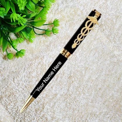 Name engraved Ball Pen with key chain, Name engraved pen with Caduceus symbol clip, Keychain with Custom Name Engraving - Image 2